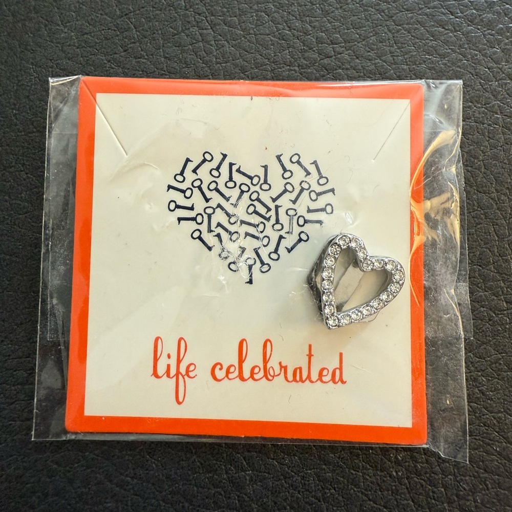 Silver Heart Charm with Crystals